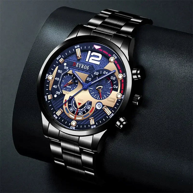 Fashion Mens Stainless Steel Watches Luxury Quartz Wristwatch Calendar Luminous Clock Men Business Casual Watch Reloj Hombre