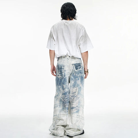 LUZHEN Vintage 3D Printed Jeans Personalized Original Designer Baggy Wide Leg Denim Pants Street High End American Male LZ6276