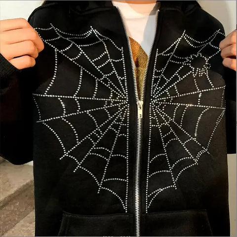 Women's Sweater Gothic Sweater Fashion Y2K Spider Web Hot Diamond Printing Artwork Autumn Winter 2024 Sports Casual Streetwear