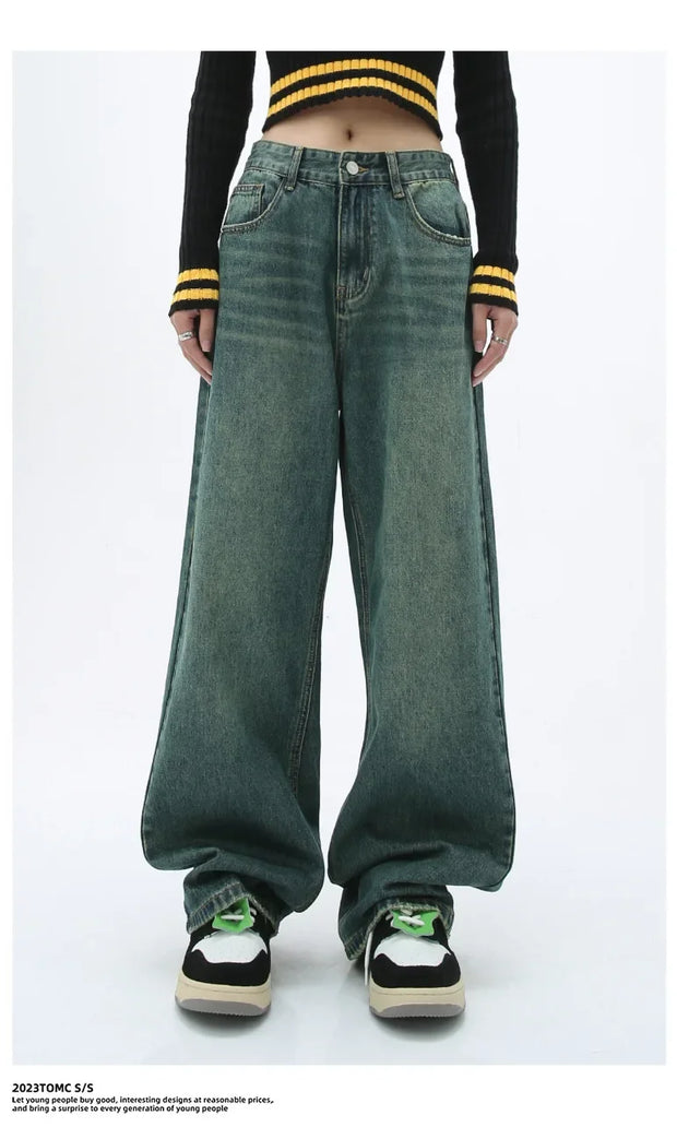 Loose Straight Leg Denim Wide Leg Pants Women's Style Washed out Vintage Colored Jeans Spring Summer Casual Female Clothing