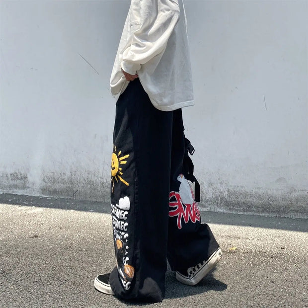 Hip Hop Women Graffiti Y2k Oversized Jeans Spring Autumn Pants Streetwear Fashion Vintage High Waist Wide Leg Casual Trousers