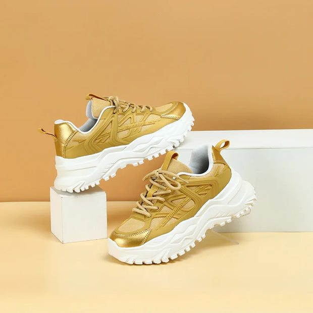 Clunky Sneaker Trend Thick Sole Mesh Surface Breathable Casual Sports Single Shoes Lace-up All Outdoor Fashion Shoes Women