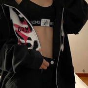 Y2K Rhinestone Cobweb Zip Up Oversized Sweatshirt 2022 Autumn Goth Hoodie Men Women Grunge Hooded Jacket Streetwear Y2K Clothing