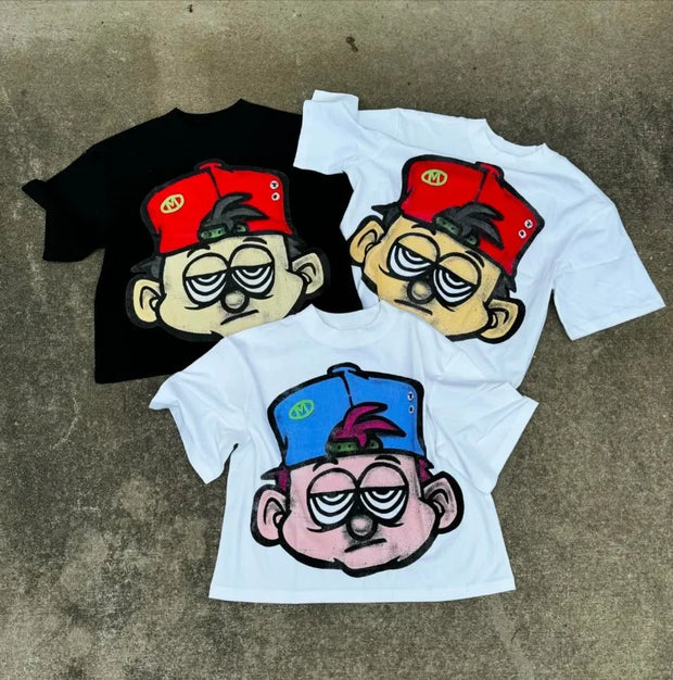 2024 New Anime Kid Street Clothing Pattern T-shirt Harajuku Y2k Top Men's Casual Round Neck T-shirt Hip Hop Gothic Short Sleeve