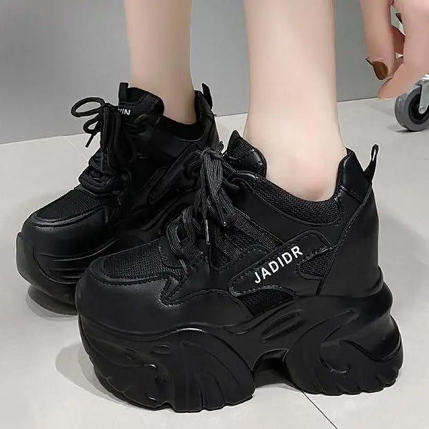 Pink Platform Sneakers Women Thick Sole Korean Chunky Sneakers 2025 Fashion Dad Shoes Woman Spring Height Increasing Sneakers