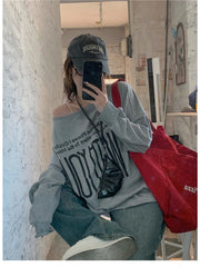 T-Shirts Women Off-shoulder Loose Fit Lazy Style All-match Young Students High Street Korean Fashion Spring Daily Tops Trendy