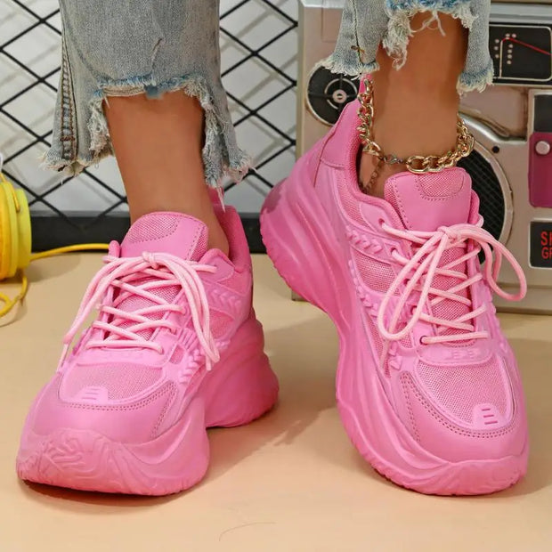 Pink Platform Sneakers Women Thick Sole Korean Chunky Sneakers 2025 Fashion Dad Shoes Woman Spring Height Increasing Sneakers