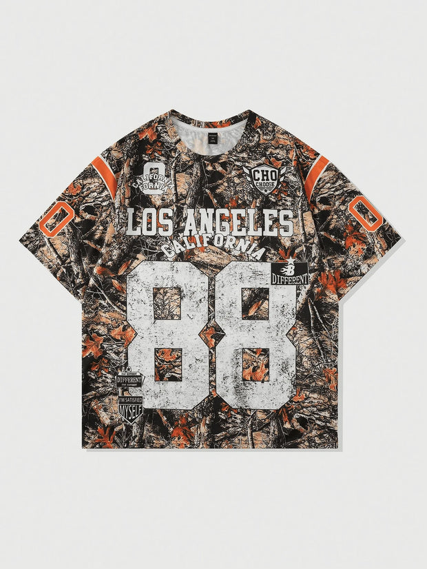 New ROMWE MEN Prep Men Jersey Tree Branch Camouflage Short Sleeve T-Shirt Streetwear Sports Children Leisure Outdoor Sportswear