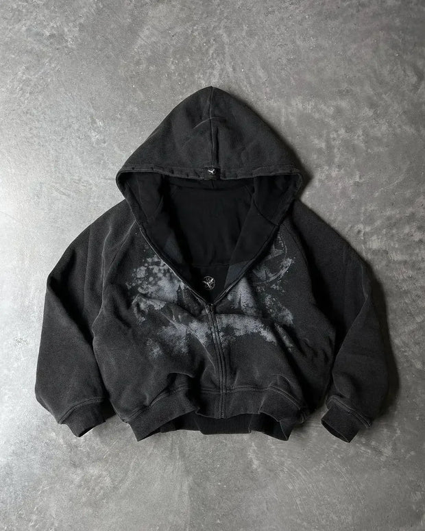 American hot diamond cardigan zipper sweatshirt men's trendy brand high-end short couple casual versatile niche design jacket