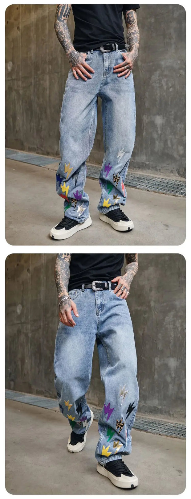 Trousers Straight Man Cowboy Pants with Print Men's Jeans Hip Hop Star Cotton 2025 Trend Stacked 90s Streetwear Y2k Vintage Kpop