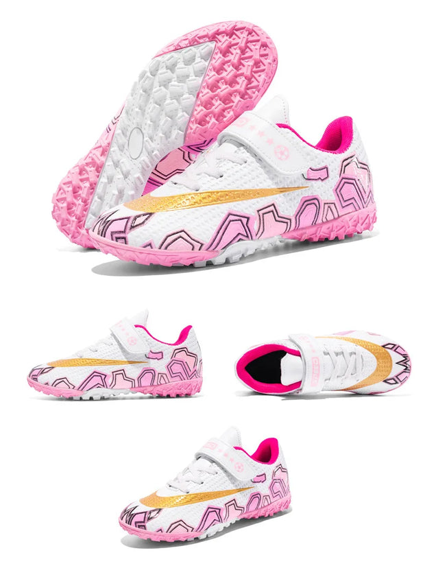 Cristiano Ronaldo Kids Soccer Shoes Boys And Girls Training Match Play Magic Tape Sticky Trainers Football Boots For Children