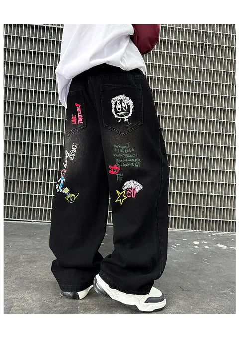 Hot Sale Kids Fashion Jeans With Cartoon For Boys Luxury Clothing Denim Pants Elegant Teenage Child Straight Fit Jeans Trousers