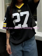 Number NO.27  Print Woman NO.36 T Shirt Girl Oversize Daily Top Female Creativity Streettshirt V-Neck T-Shirt Casual Clothes