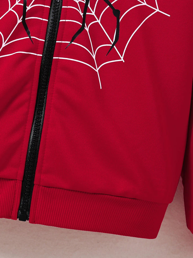 Spring/Fall Children's wear Men's outdoor sportswear Parallel Universe Spider Web Red hooded jacket Loose comfortable trend