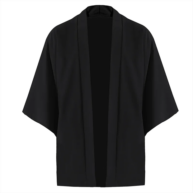 Men's Lightweight Kimono Shirt Seven Sleeve Open Front Cardigan Japanese Style Yukata Bathrobe Samurai Clothing