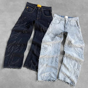 Y2K High Quality Vintage Jeans American Fashion Harajuku Flame Embroidery High Waist Wide Leg Jeans Men Women Hip Hop Streetwear