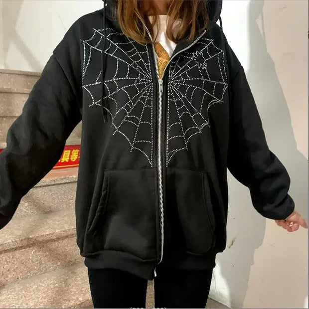 Women's Sweater Gothic Sweater Fashion Y2K Spider Web Hot Diamond Printing Artwork Autumn Winter 2024 Sports Casual Streetwear