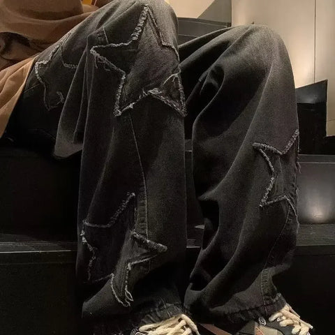 American High Street Style Men's Jeans Autumn Winter Straight Leg Loose Floor-Length Wide Leg Pants Casual Fashion