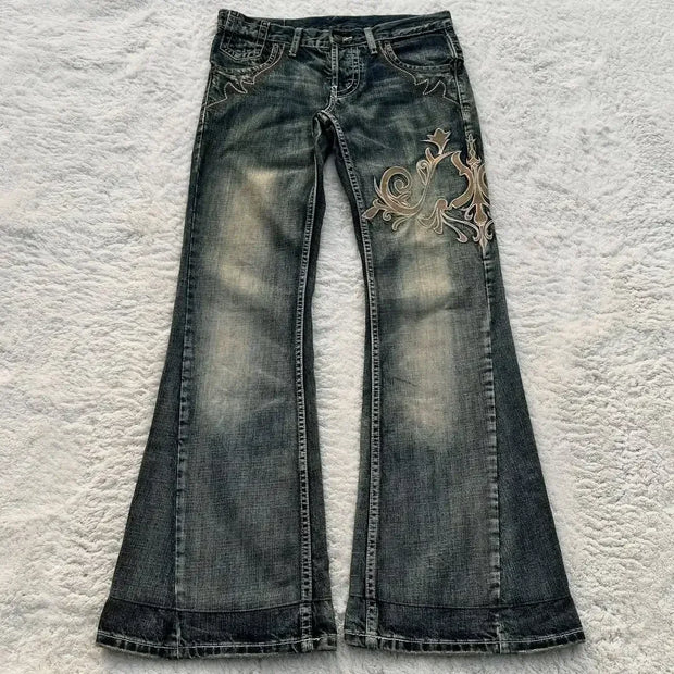 Harajuku Retro Graffiti Women's Jeans Goth Hip Hop High Waist Punk Fashion Y2K Flare Pants High Quality Design Sense Trousers