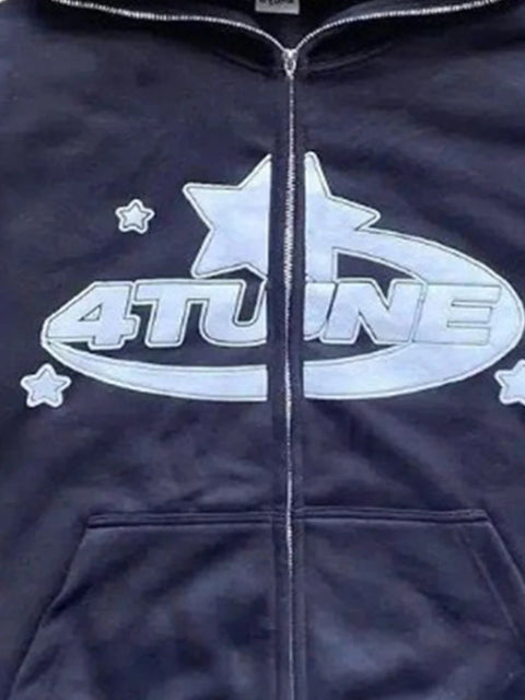 BIG PROMOTION Y2K Autumn and Winter Men's Gothic New Black and White Letter Printing 3D Digital Printing Full Zip Sweater
