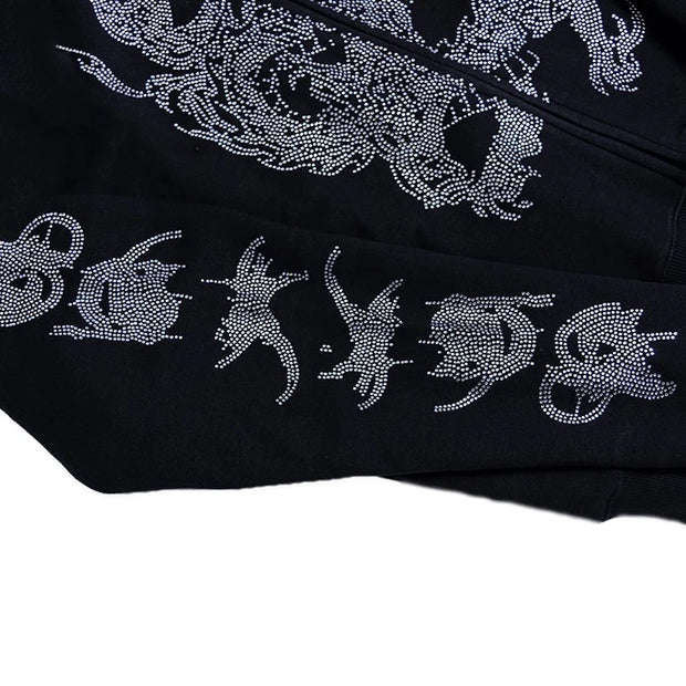 Y2K Rhinestone Cobweb Zip Up Oversized Sweatshirt 2022 Autumn Goth Hoodie Men Women Grunge Hooded Jacket Streetwear Y2K Clothing