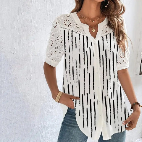 Temperament Casual Lace Woman Shirt Fashion Loose Shirt Woman Elegant Short Sleeve Blouse Holiday Weekend