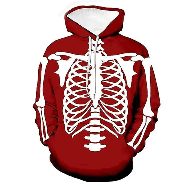 Trend Skeleton Graphic Hoodie Fashion Halloween Long Sleeve Skull 3D Printed Sweatshirt Casual Streetwear Loose Mens Pullovers