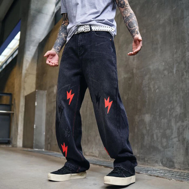 Trousers Straight Man Cowboy Pants with Print Men's Jeans Hip Hop Star Cotton 2025 Trend Stacked 90s Streetwear Y2k Vintage Kpop