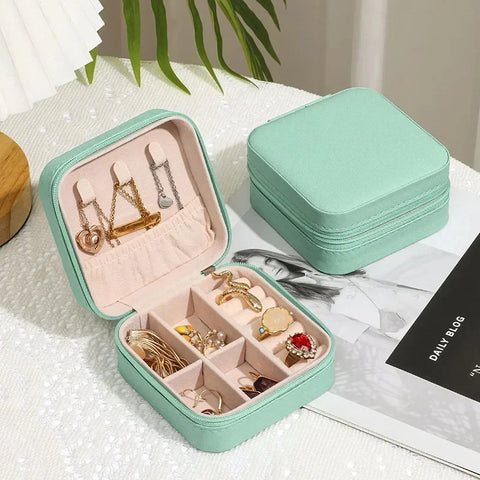 1pc Portable Jewelry Organizer Display Travel Jewelry Case Boxes  Earrings Necklace Ring Jewelry Box Leather Storage Box