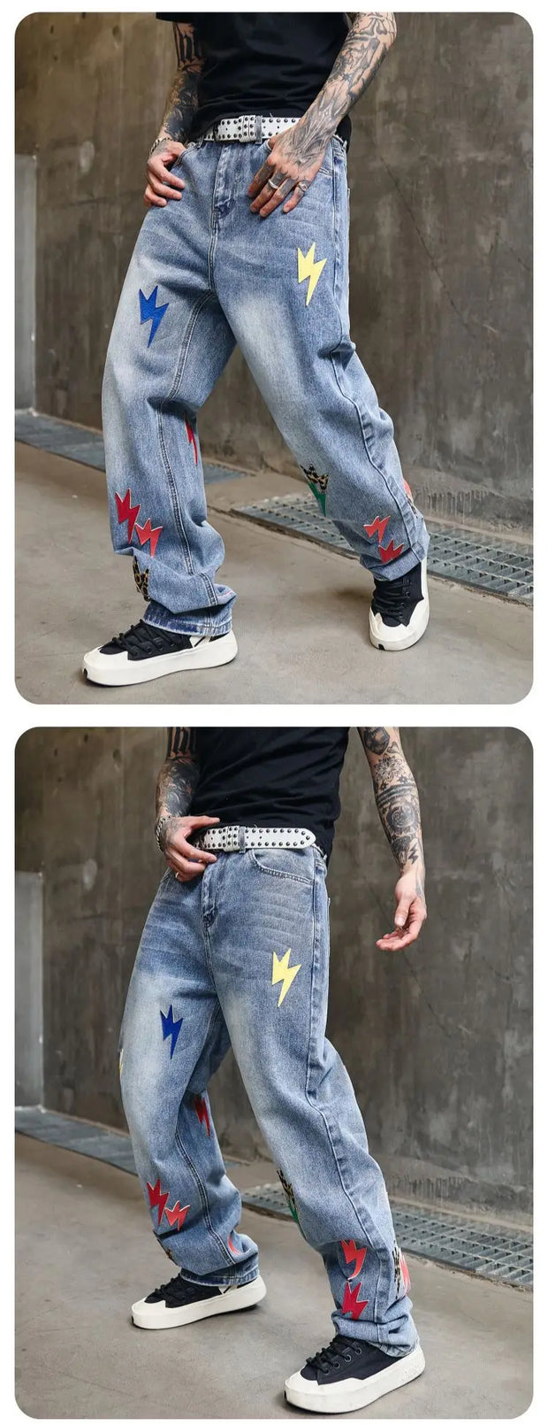 Trousers Straight Man Cowboy Pants with Print Men's Jeans Hip Hop Star Cotton 2025 Trend Stacked 90s Streetwear Y2k Vintage Kpop