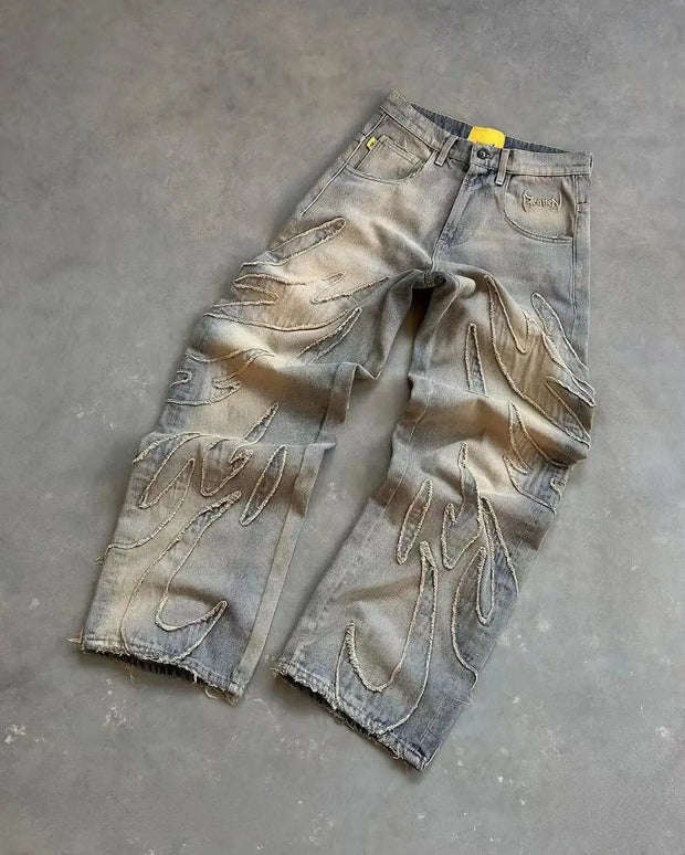 Y2K  Jeans New Harajuku Hip Hop Retro Skull Graphic Embroidered Baggy Jeans Denim Pants Men Women Goth High Waist Wide Trousers