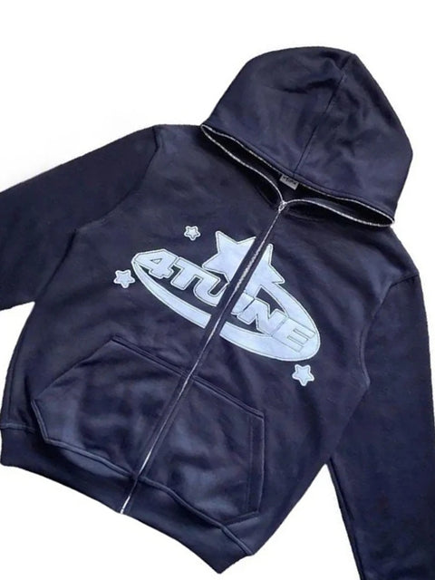 BIG PROMOTION Y2K Autumn and Winter Men's Gothic New Black and White Letter Printing 3D Digital Printing Full Zip Sweater