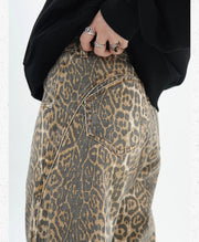 American Retro Leopard High Waist Baggy Jeans Womens Casual Pockets Hip-hop Pants 2024 Spring Y2K Oversize Panther Denim Trouser