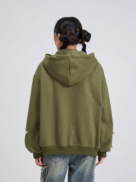 Winter Casual Hooded Coat Women Long Sleeve Star Print Zip Up Drawstring Hoodie Gothic Loose Outwear
