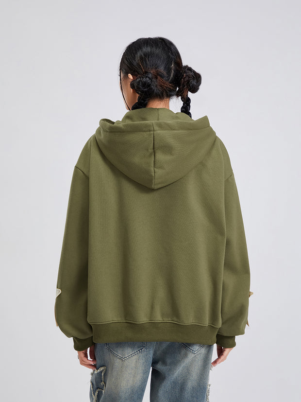 Winter Casual Hooded Coat Women Long Sleeve Star Print Zip Up Drawstring Hoodie Gothic Loose Outwear