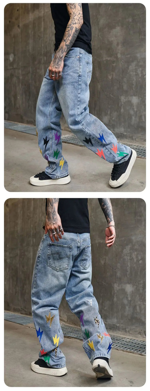 Trousers Straight Man Cowboy Pants with Print Men's Jeans Hip Hop Star Cotton 2025 Trend Stacked 90s Streetwear Y2k Vintage Kpop