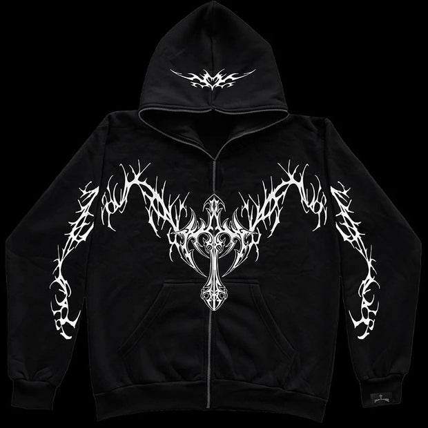 Y2k Harajuku Letter Print Coat Men Women Jacket Zip Hooded Sweatshirt Oversized Long Sleeve Zipper Top Casual Hoodies Streetwear