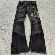 Harajuku Retro Graffiti Women's Jeans Goth Hip Hop High Waist Punk Fashion Y2K Flare Pants High Quality Design Sense Trousers