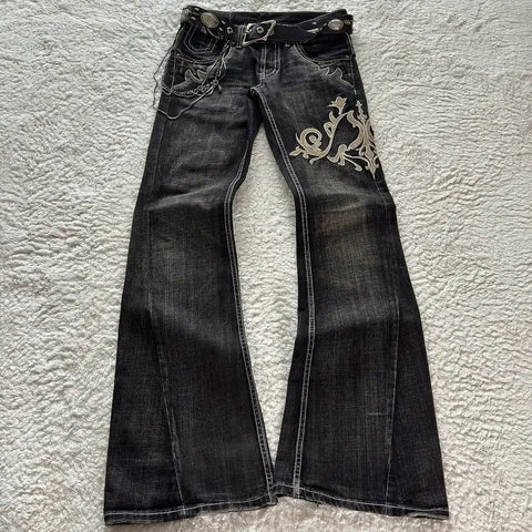 Harajuku Retro Graffiti Women's Jeans Goth Hip Hop High Waist Punk Fashion Y2K Flare Pants High Quality Design Sense Trousers