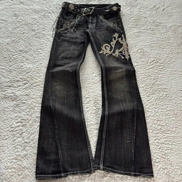 Harajuku Retro Graffiti Women's Jeans Goth Hip Hop High Waist Punk Fashion Y2K Flare Pants High Quality Design Sense Trousers
