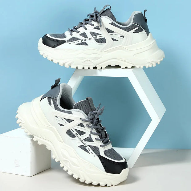 Clunky Sneaker Trend Thick Sole Mesh Surface Breathable Casual Sports Single Shoes Lace-up All Outdoor Fashion Shoes Women