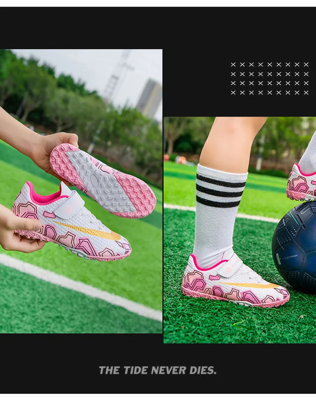 Cristiano Ronaldo Kids Soccer Shoes Boys And Girls Training Match Play Magic Tape Sticky Trainers Football Boots For Children