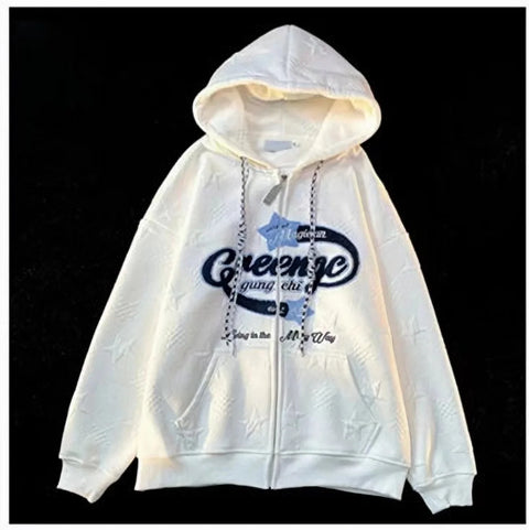 Embroidered Hoodies Y2k Women Streetwear Spring Autumn Knited Jackets Oversized Women Sweatshirt Zip Hoodies Kakazzy Cardigan