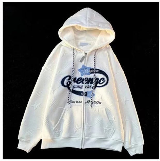 Embroidered Hoodies Y2k Women Streetwear Spring Autumn Knited Jackets Oversized Women Sweatshirt Zip Hoodies Kakazzy Cardigan