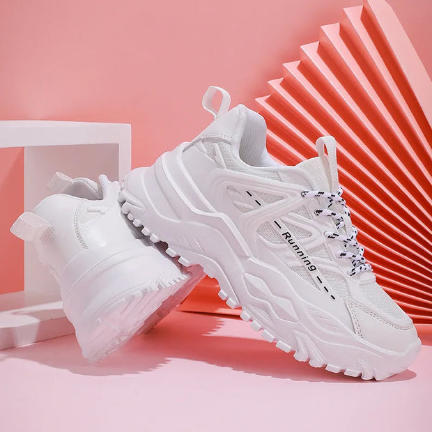 Clunky Sneaker Trend Thick Sole Mesh Surface Breathable Casual Sports Single Shoes Lace-up All Outdoor Fashion Shoes Women