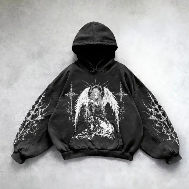 Retro Autumn New Ocean Eye Print Hoodie 2024 Street Harajuku Thickened Warm Loose Y2k Clothes Winter Clothes Women Goth