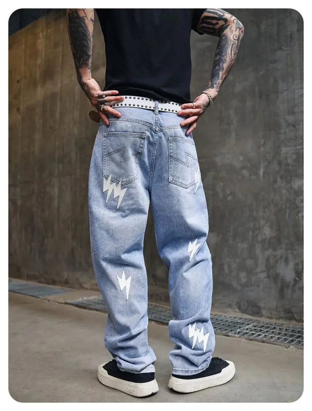 Trousers Straight Man Cowboy Pants with Print Men's Jeans Hip Hop Star Cotton 2025 Trend Stacked 90s Streetwear Y2k Vintage Kpop