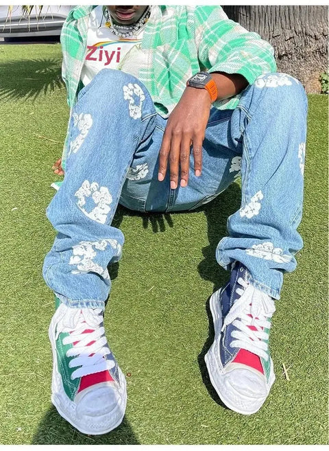 Korean Style Fashionable Embroidery Slim Fit Men's Jeans Casual Versatile Draped Straight Leg Denim Pants From China