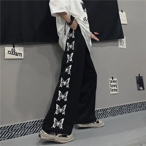 Japanese Y2k Oversize Graphic Wide Sweatpants Men Streetwear Print Casual Track Pants Male Sport Straight Trousers
