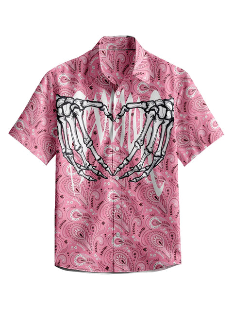 3D Y2k Button Shirt Gothic Pink Skull Print Hawaiian Shirt Men/Women Unisex Shirts Summer Short Sleeve Shirt Streetwear